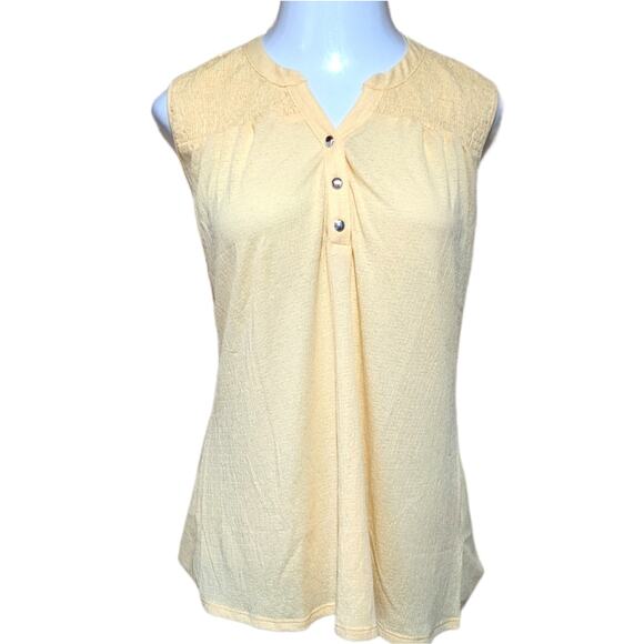 Avenue Tops - AVENUE Yellow Sleeveless Top Smocked Plus 14/16 1X